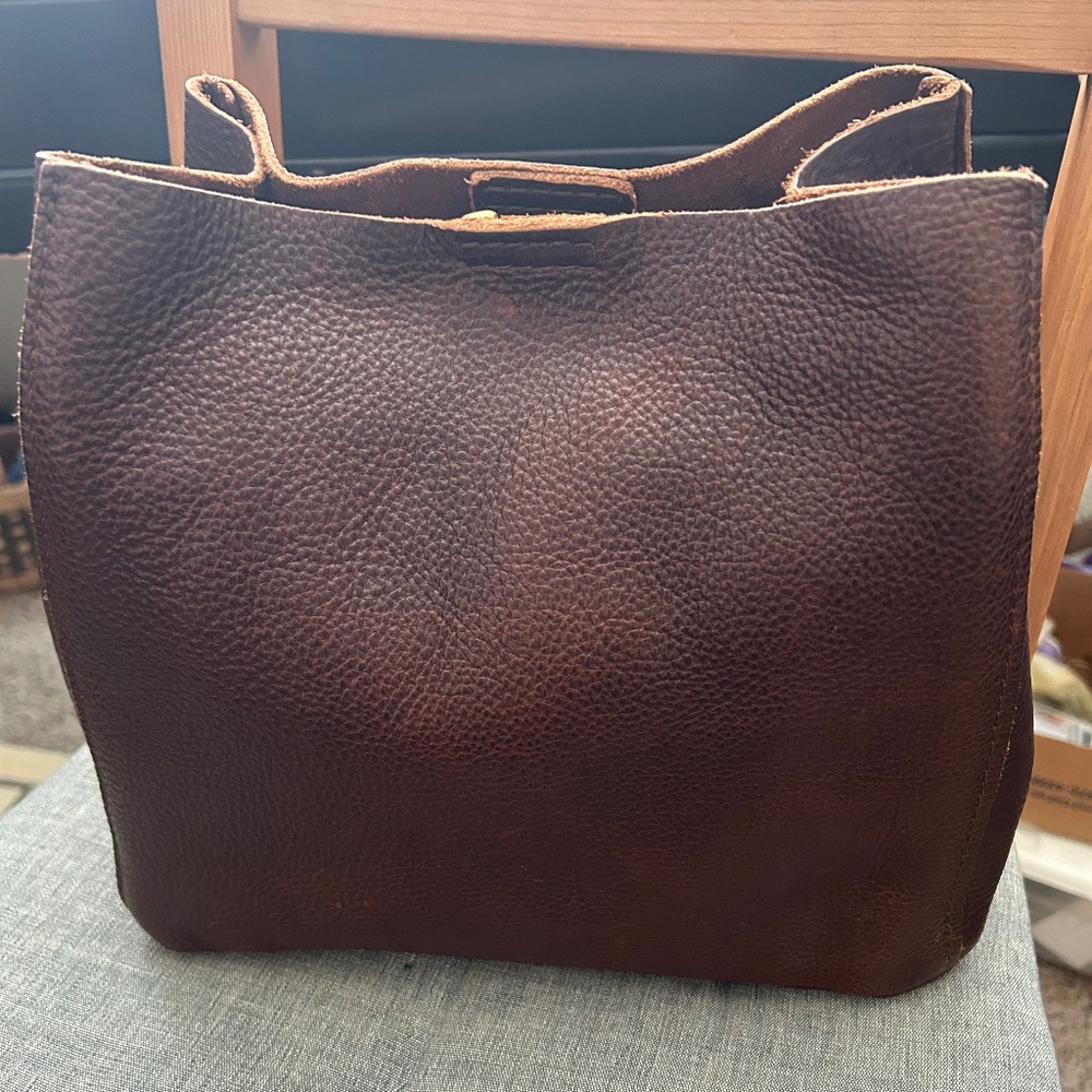 Portland leather goods coldbrew dark brown leather butterfly bucket crossbody